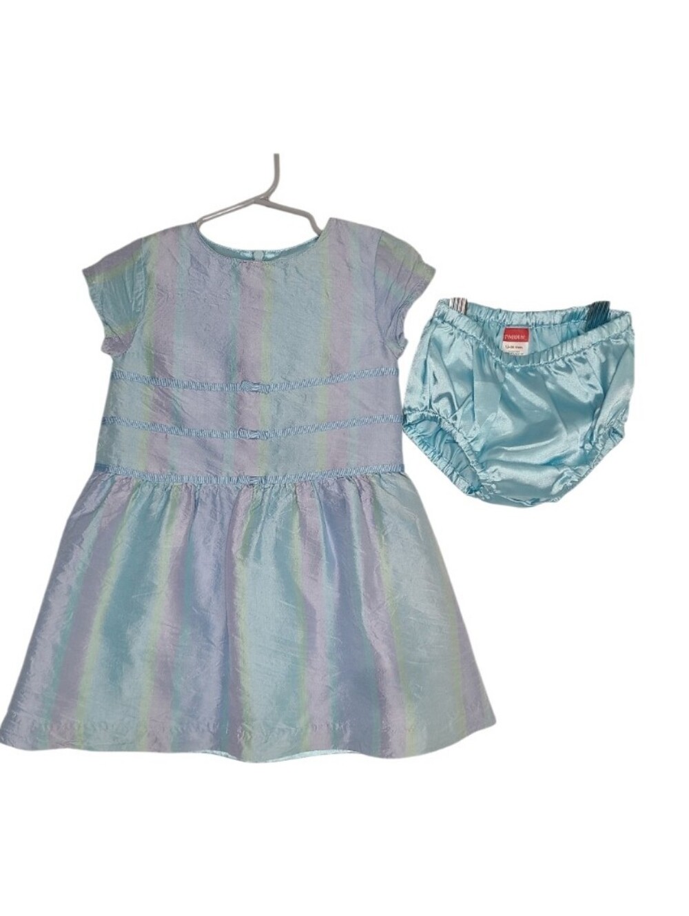Vintage 2004 Gymboree Silk Pastel Stripe Dress & Bloomers Set 12-18M